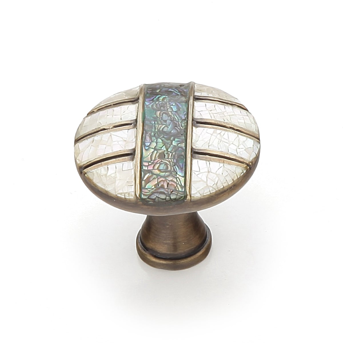 Fair Isle 1-3/8" Designer Mediterranean Coastal Luxury Round Solid Brass Cabinet Knob with Shell Inlays