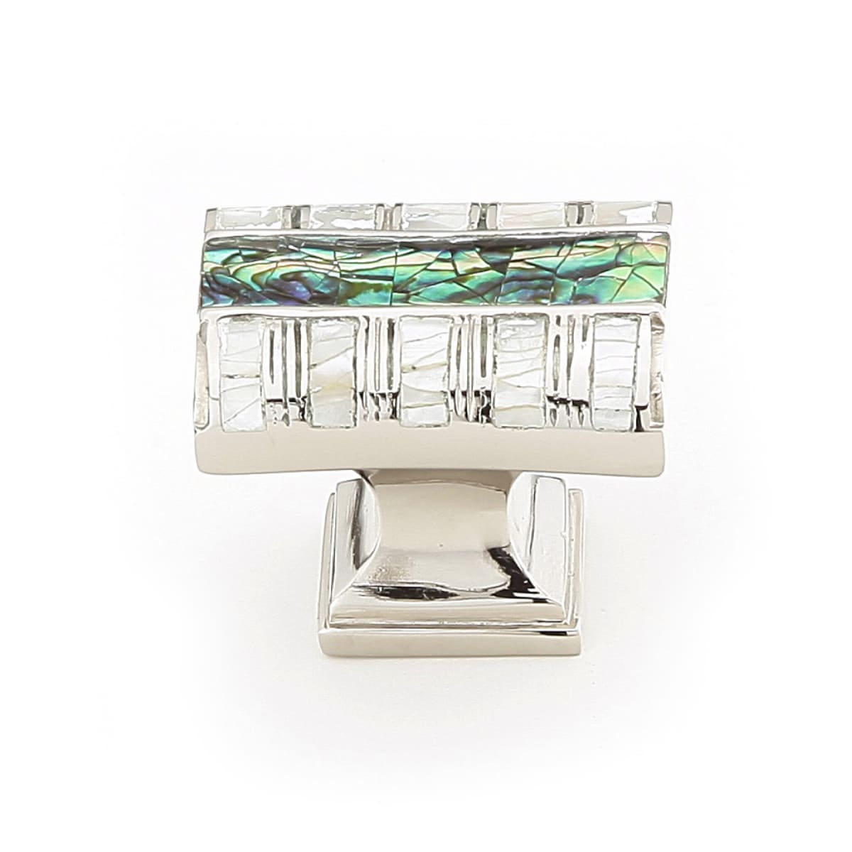 Fair Isle 1-1/4" Designer Luxury Coastal Solid Brass "T" Cabinet Bar Knob with Shell and Mother of Pearl Inlays