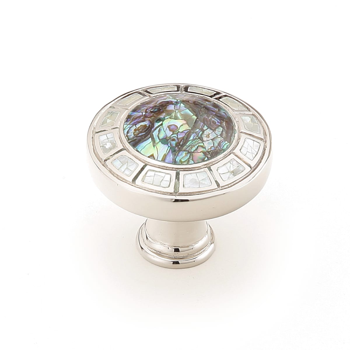 Schaub and Company - 655-PN - Fair Isle 1-1/2" Luxury Coastal Round Solid Brass Cabinet Knob with Mother of Pearl and Imperial Shell Inlays in Polished Nickel