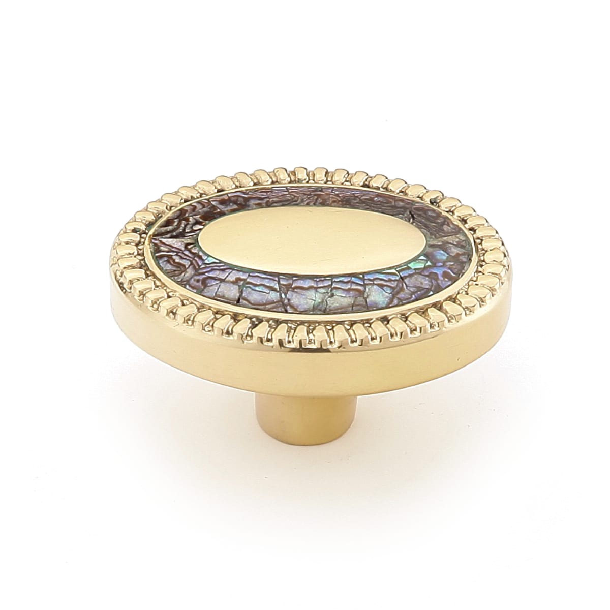 Fair Isle 1-1/2" Designer Celtic Oval Solid Brass Cabinet Knob with Shell Inlays