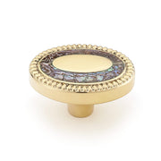 Fair Isle 1-1/2" Designer Celtic Oval Solid Brass Cabinet Knob with Shell Inlays