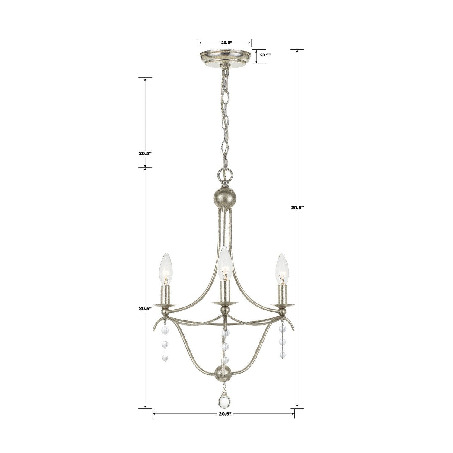 Crystorama - 433-SA - Three Light Mini Chandelier - Metro - Antique Silver