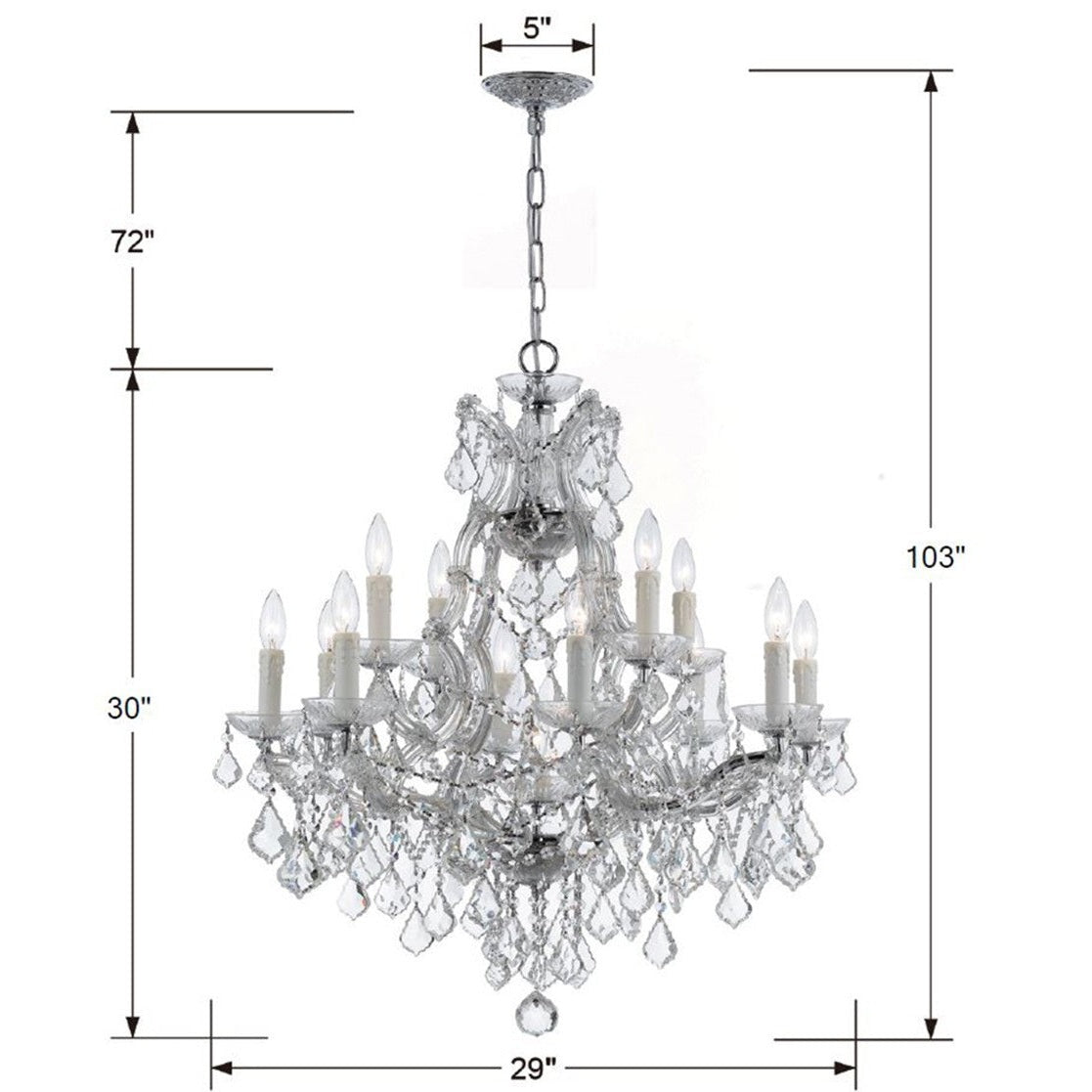 Crystorama - 4412-CH-CL-MWP - 13 Light Chandelier - Maria Theresa - Polished Chrome