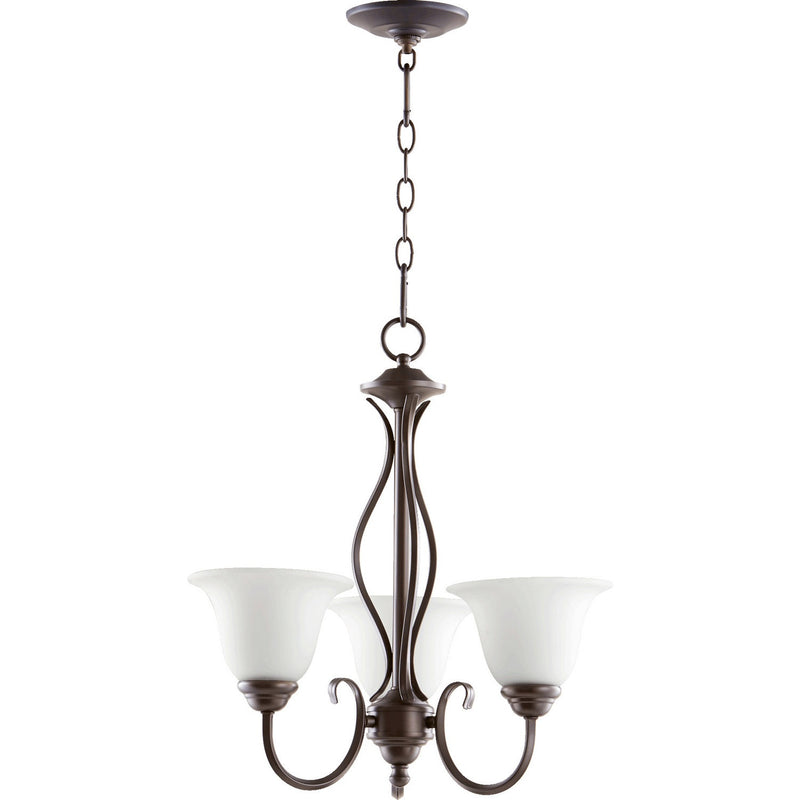 Quorum - 6010-3-186 - Three Light Chandelier - Spencer - Oiled Bronze w/ Satin Opal