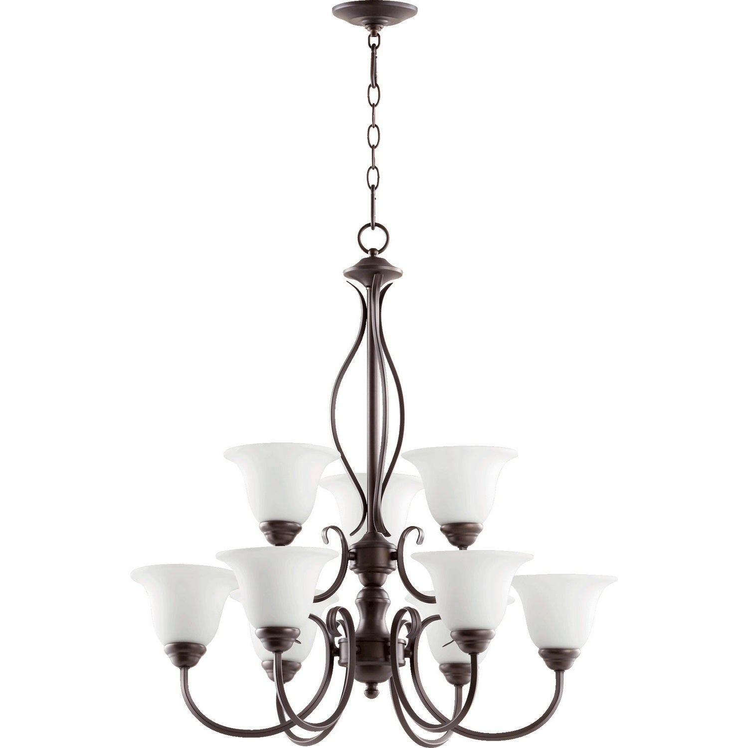 Quorum - 6010-9-186 - Nine Light Chandelier - Spencer - Oiled Bronze w/ Satin Opal