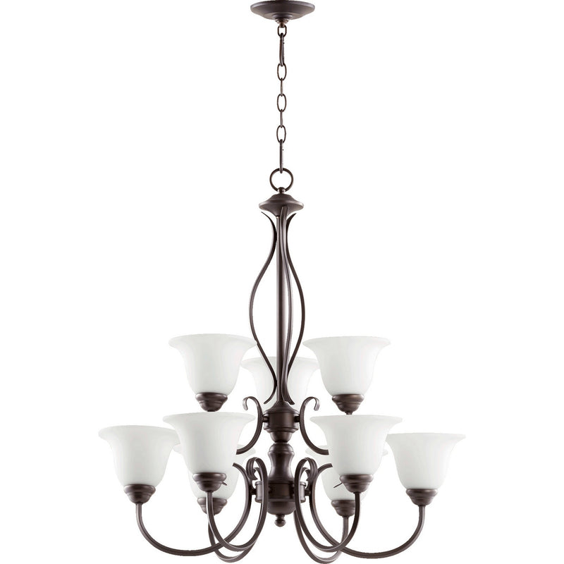 Quorum - 6010-9-186 - Nine Light Chandelier - Spencer - Oiled Bronze w/ Satin Opal