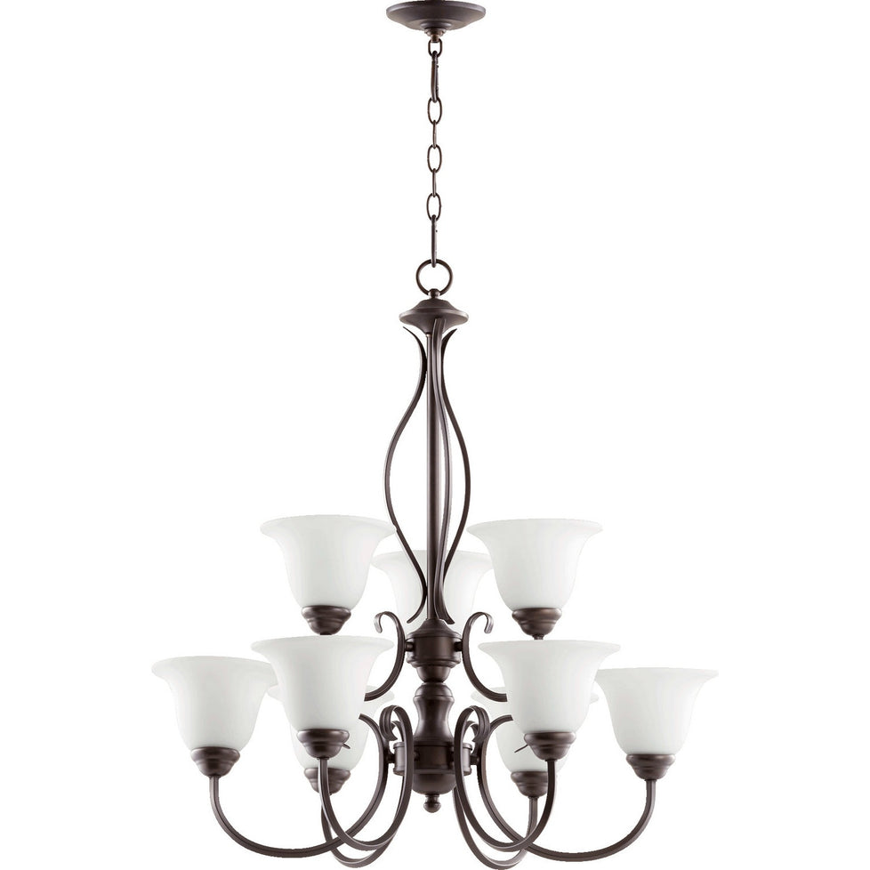 Quorum - 6010-9-186 - Nine Light Chandelier - Spencer - Oiled Bronze w/ Satin Opal