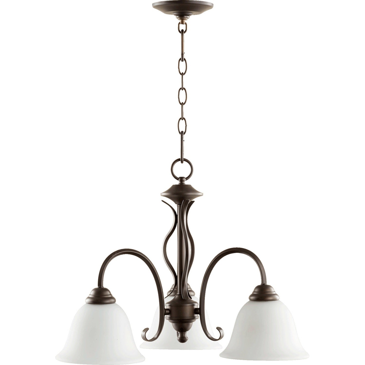 Quorum - 6410-3-186 - Three Light Chandelier - Spencer - Oiled Bronze w/ Satin Opal