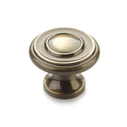 Schaub and Company - 703-AB - Baroque 1-1/4" Traditional Round Ringed Luxury Solid Brass Mushroom Cabinet Knob / Drawer Knob in Antique Brass