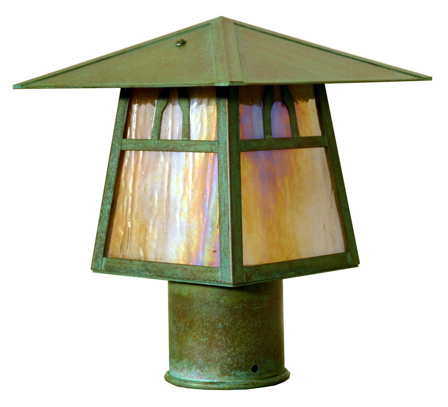 Arroyo - CP-8BGW-VP - One Light Post Mount - Carmel - Verdigris Patina