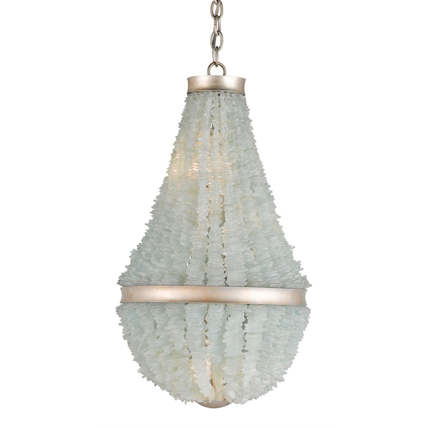 Currey and Company - 9966 - Three Light Chandelier - Platea Seaglass Chandelier - Contemporary Silver Leaf/Seaglass