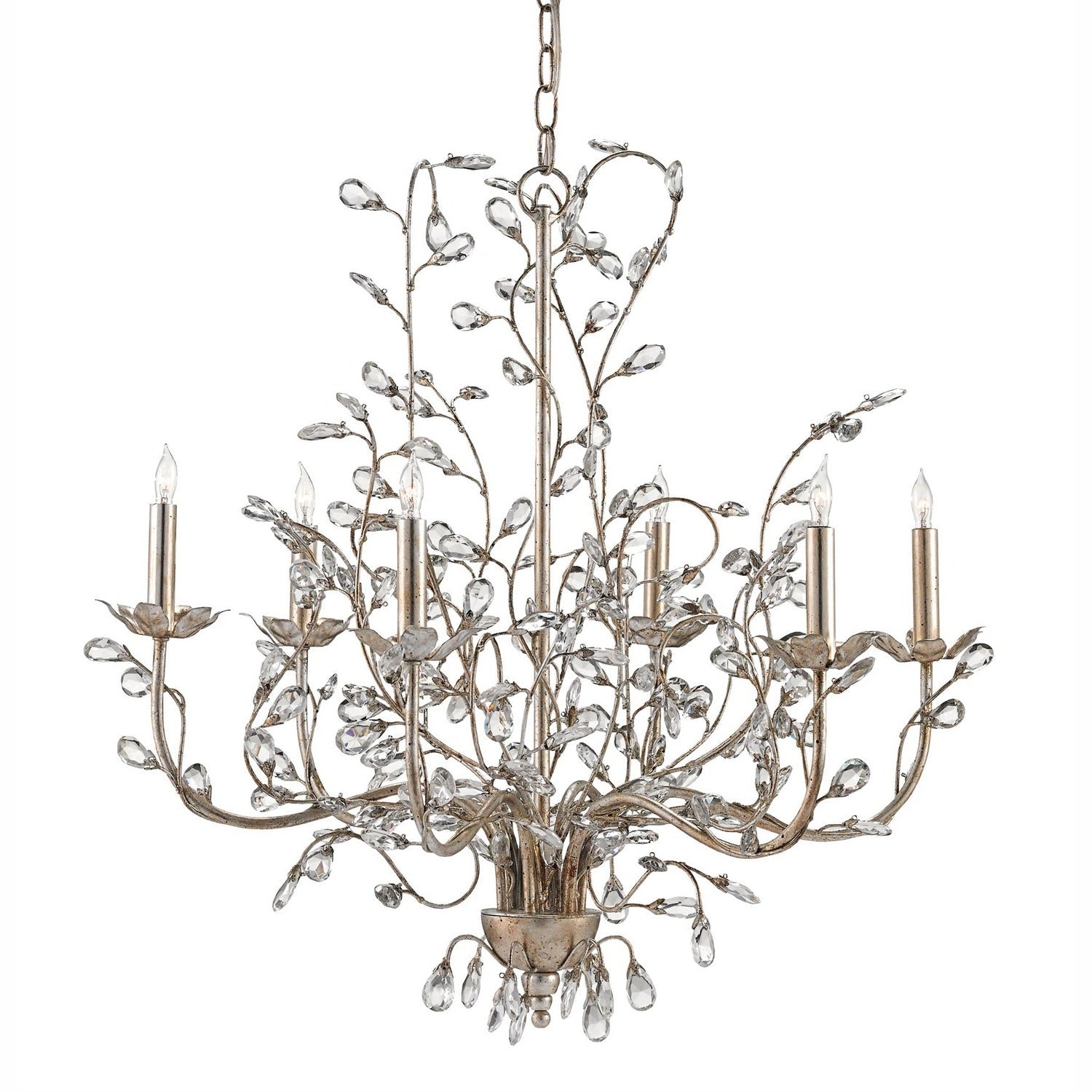 Currey and Company - 9973 - Six Light Chandelier - Crystal Bud Collection - Silver Granello