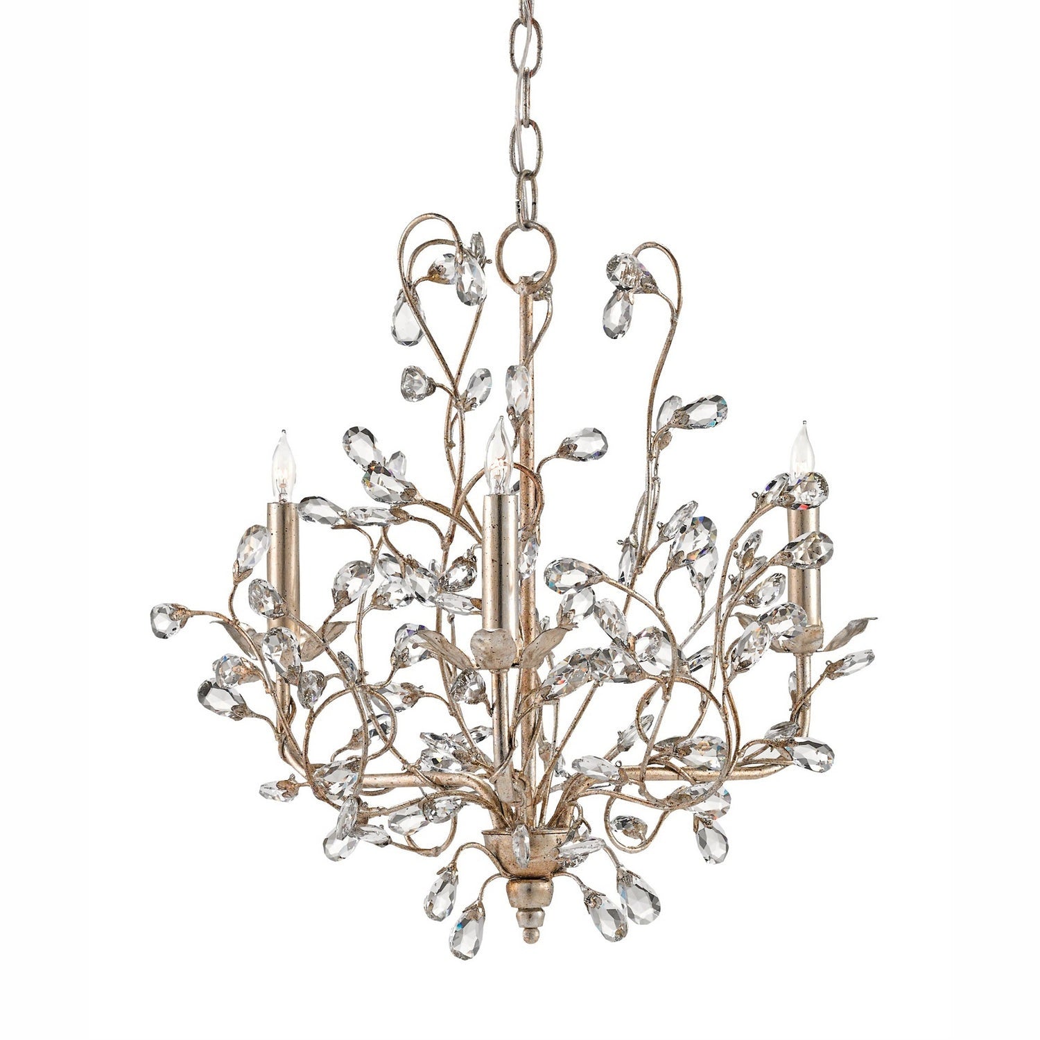 Currey and Company - 9974 - Three Light Chandelier - Crystal Bud Collection - Silver Granello