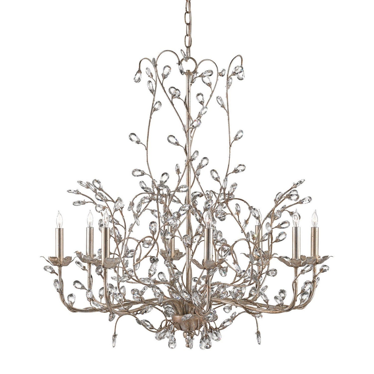 Currey and Company - 9975 - Eight Light Chandelier - Crystal Bud Collection - Silver Granello