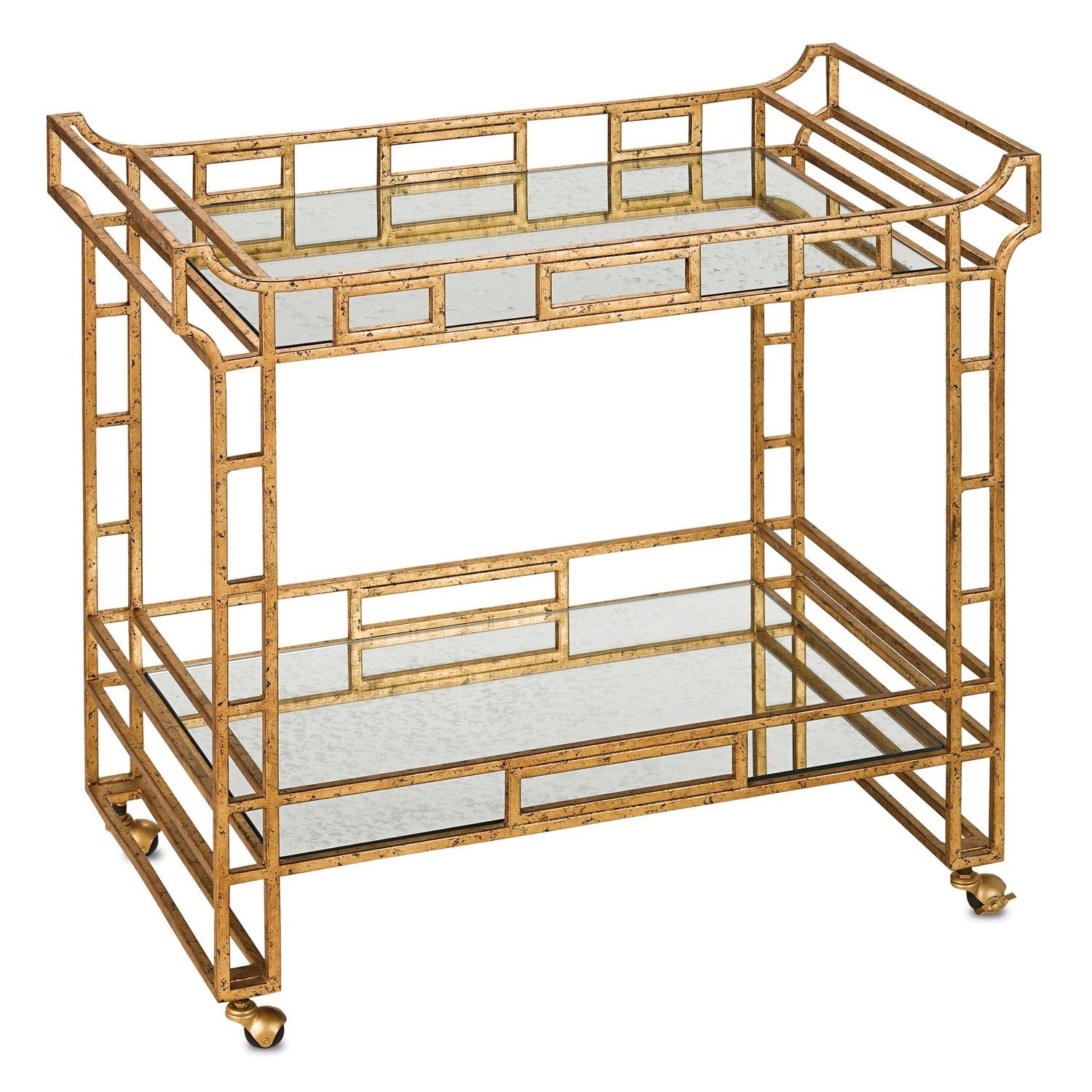 Currey and Company - 4217 - Bar Cart - Odeon Gold Bar Cart - Seneca Gold Leaf/Light Roche Antique Mirror