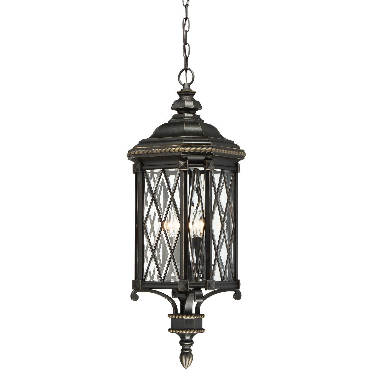 Minka-Lavery - 9324-585 - Four Light Outdoor Chain Hung - Bexley Manor - Coal W/Gold Highlights