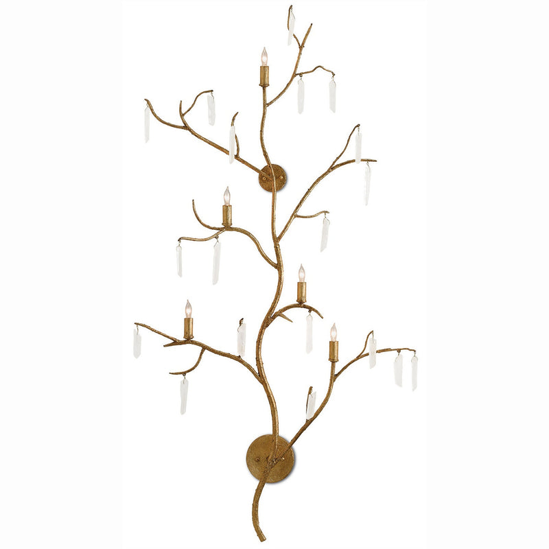 Currey and Company - 5000-0014 - Five Light Wall Sconce - Forest Light Collection - Washed Lucerne Gold/Natural
