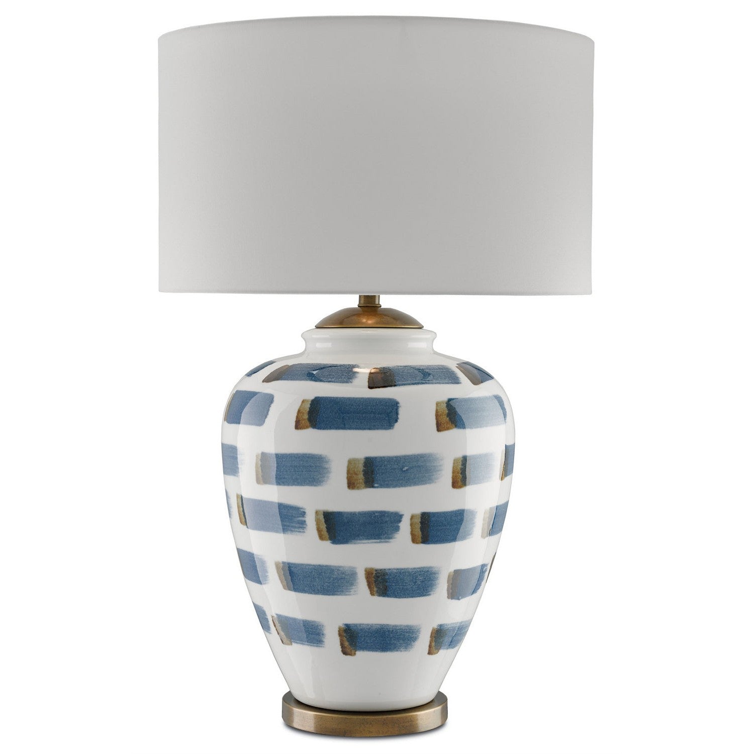 Currey and Company - 6000-0019 - One Light Table Lamp - Brushstroke Blue & White Table Lamp - White/Blue/Antique Brass