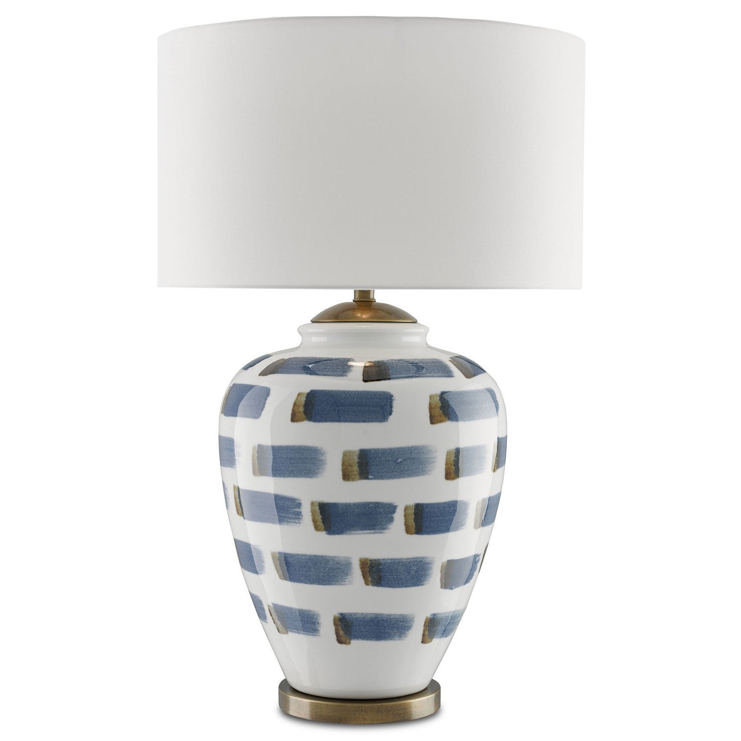 Currey and Company - 6000-0019 - One Light Table Lamp - Brushstroke Blue & White Table Lamp - White/Blue/Antique Brass