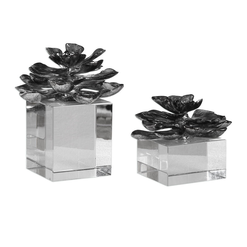 Uttermost - 20158 - Sculpture, Set/2 - Indian Lotus - Silver