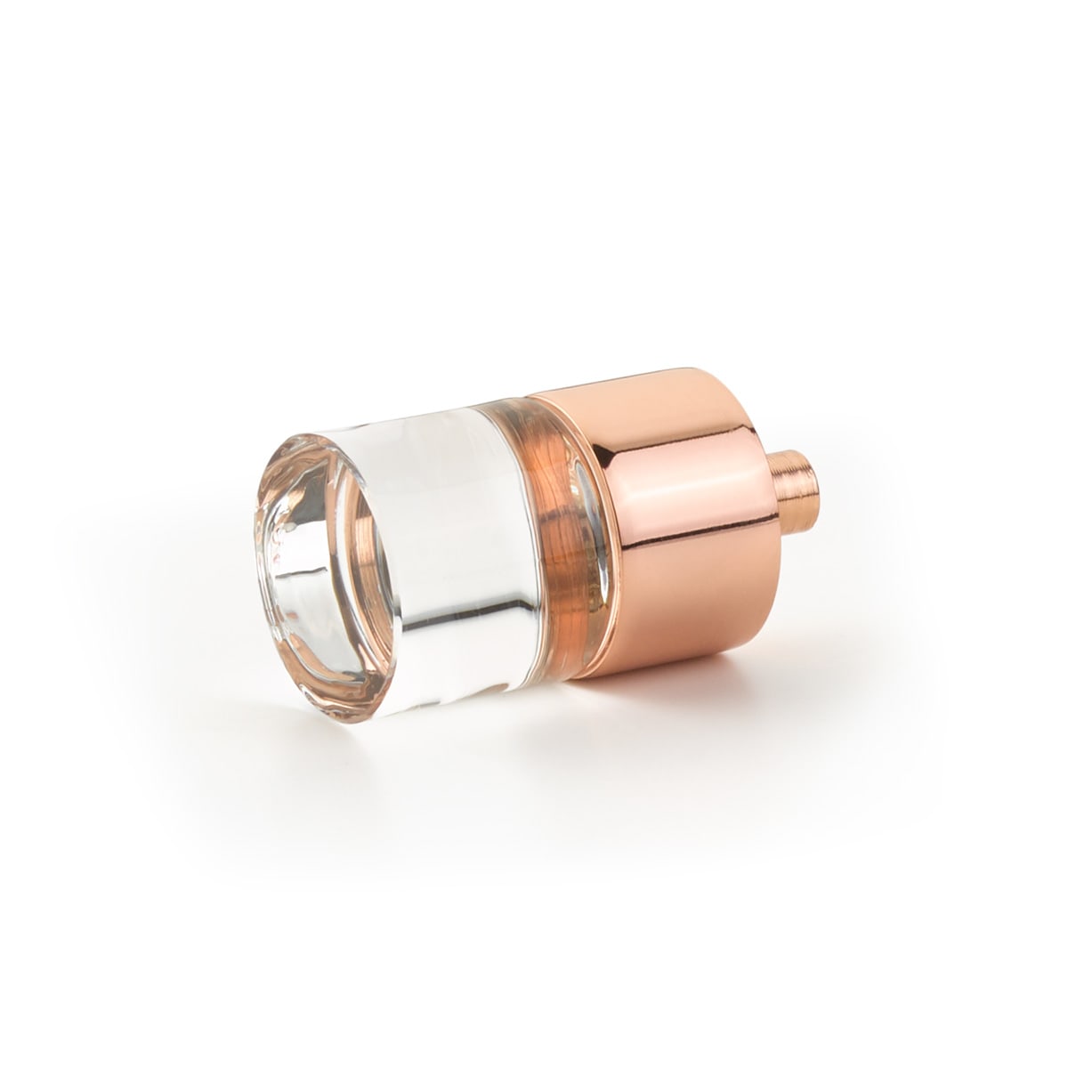 Schaub and Company - 74-PRG - City Lights 7/8" Cylindrical Luxury Solid Brass and Glass Mini Button Cabinet / Drawer Knob in Polished Rose Gold