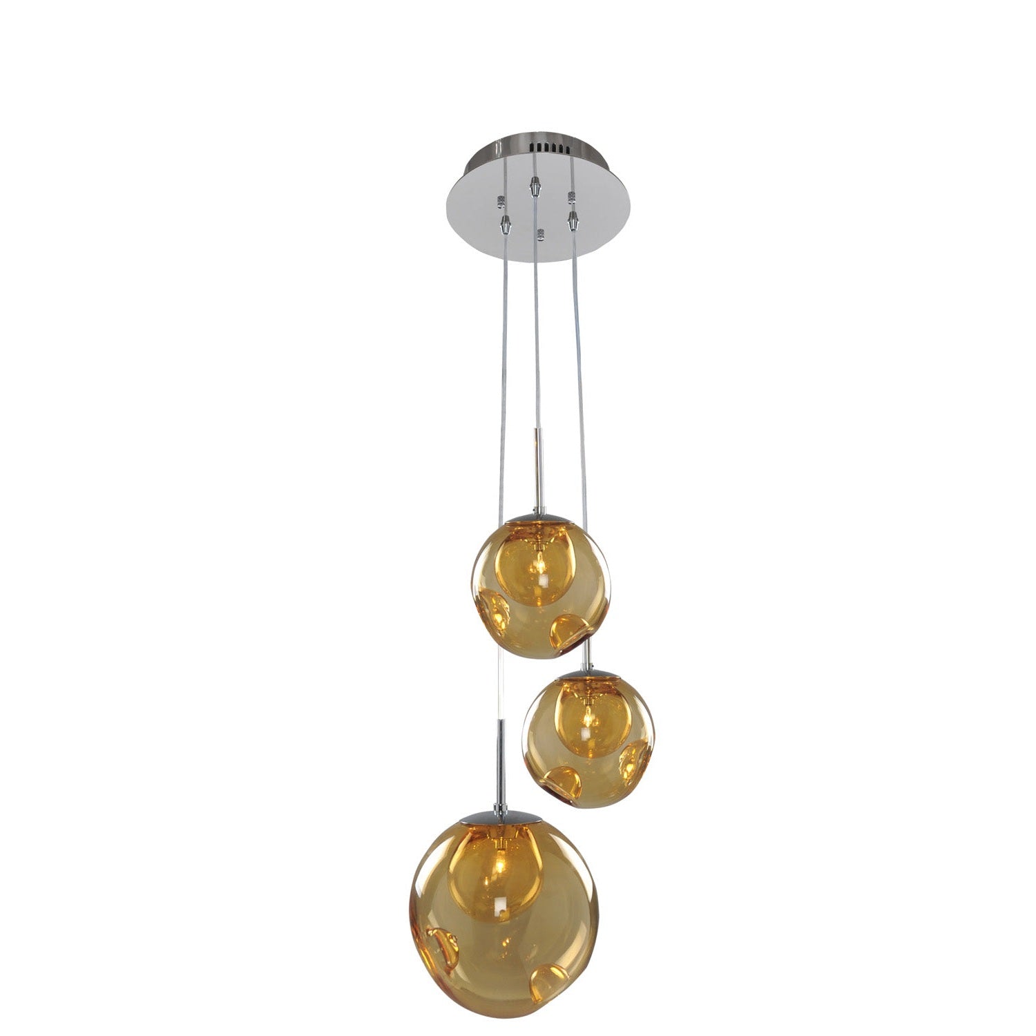 Kalco - 309540CH/AMBER - Three Light Pendant - Meteor - Chrome