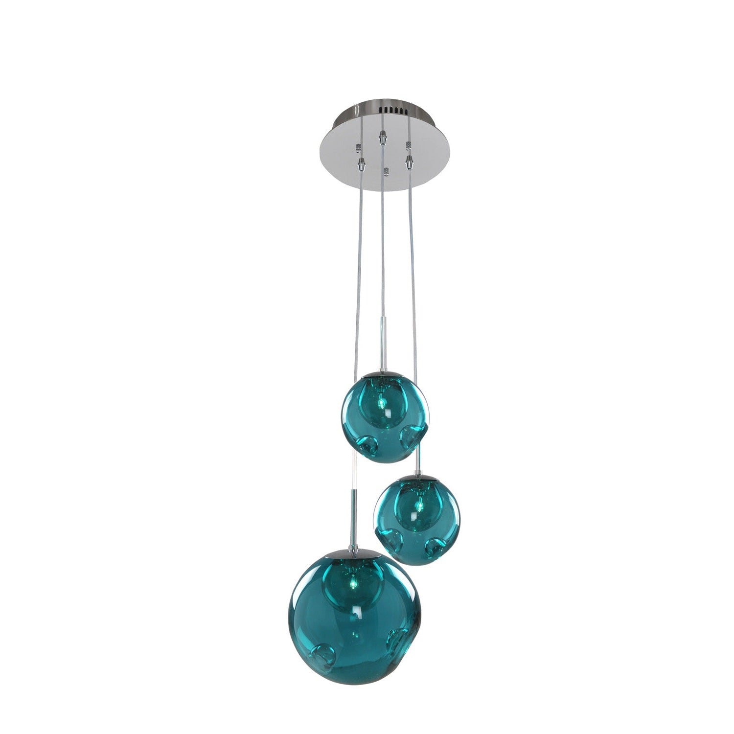 Kalco - 309540CH/AQUA - Three Light Pendant - Meteor - Chrome