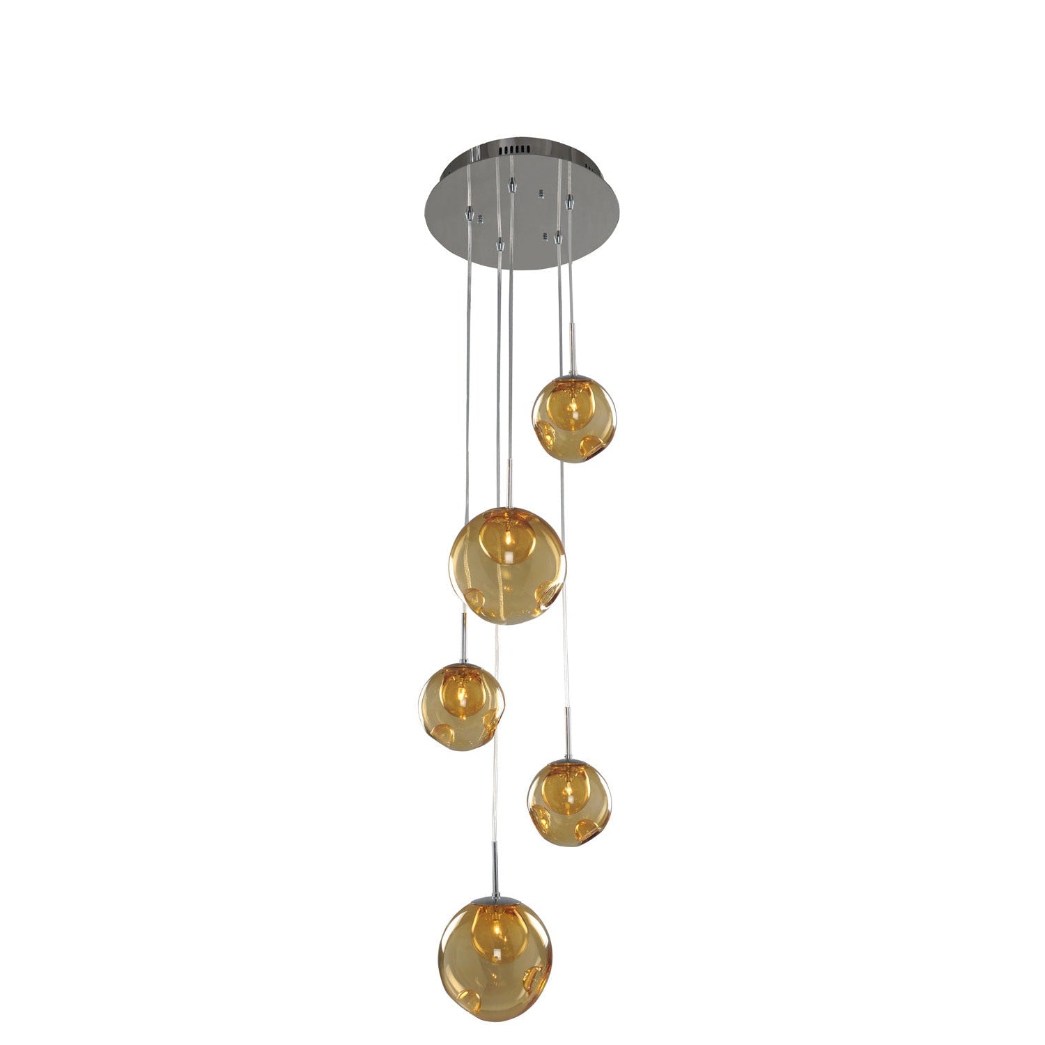 Kalco - 309541CH/AMBER - Five Light Pendant - Meteor - Chrome