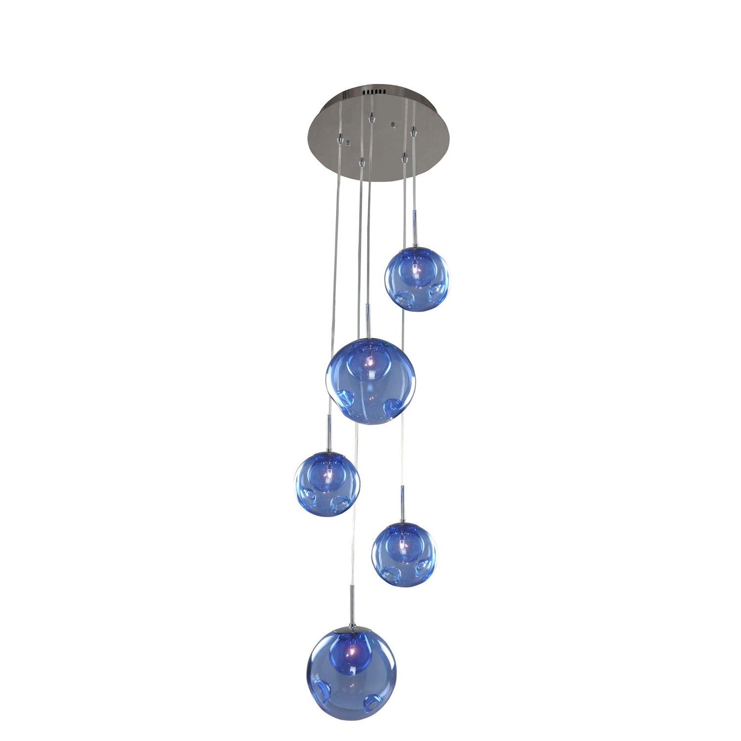 Kalco - 309541CH/SAPPH - Five Light Pendant - Meteor - Chrome