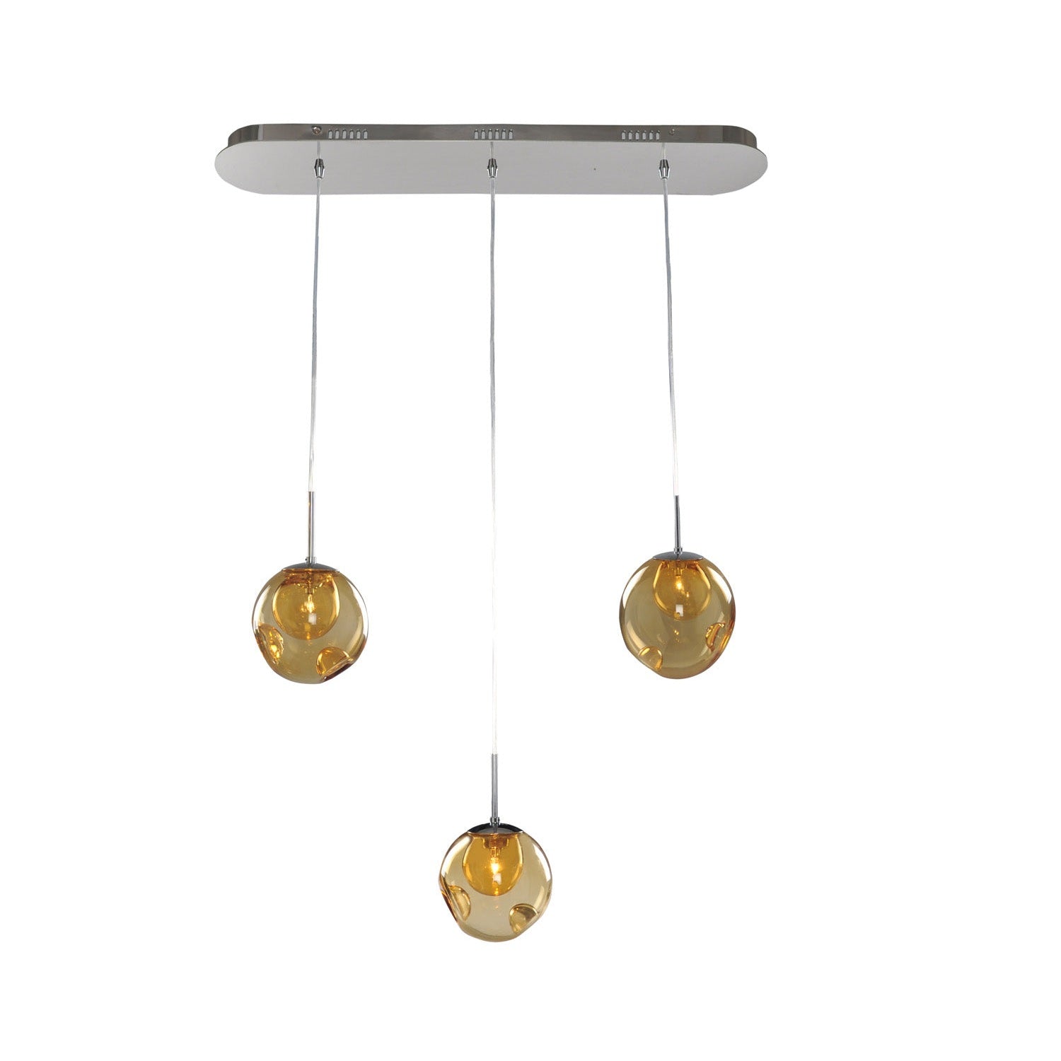 Kalco - 309542CH/AMBER - Three Light Island Pendant - Meteor - Chrome