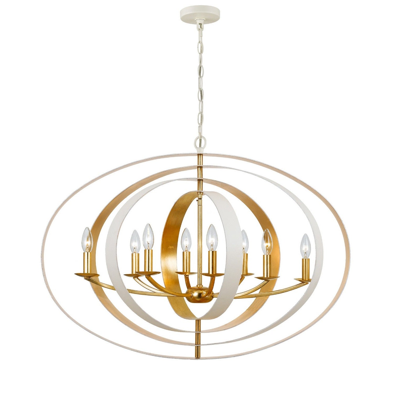 Crystorama - 588-MT-GA - Eight Light Chandelier - Luna - Matte White + Antique Gold