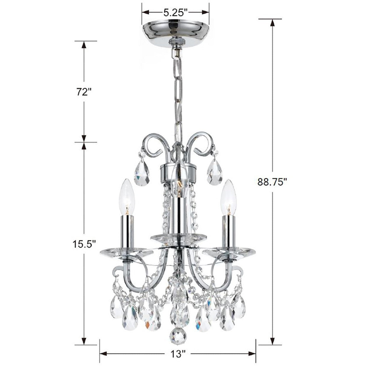 Crystorama - 6823-CH-CL-MWP - Three Light Mini Chandelier - Othello - Polished Chrome