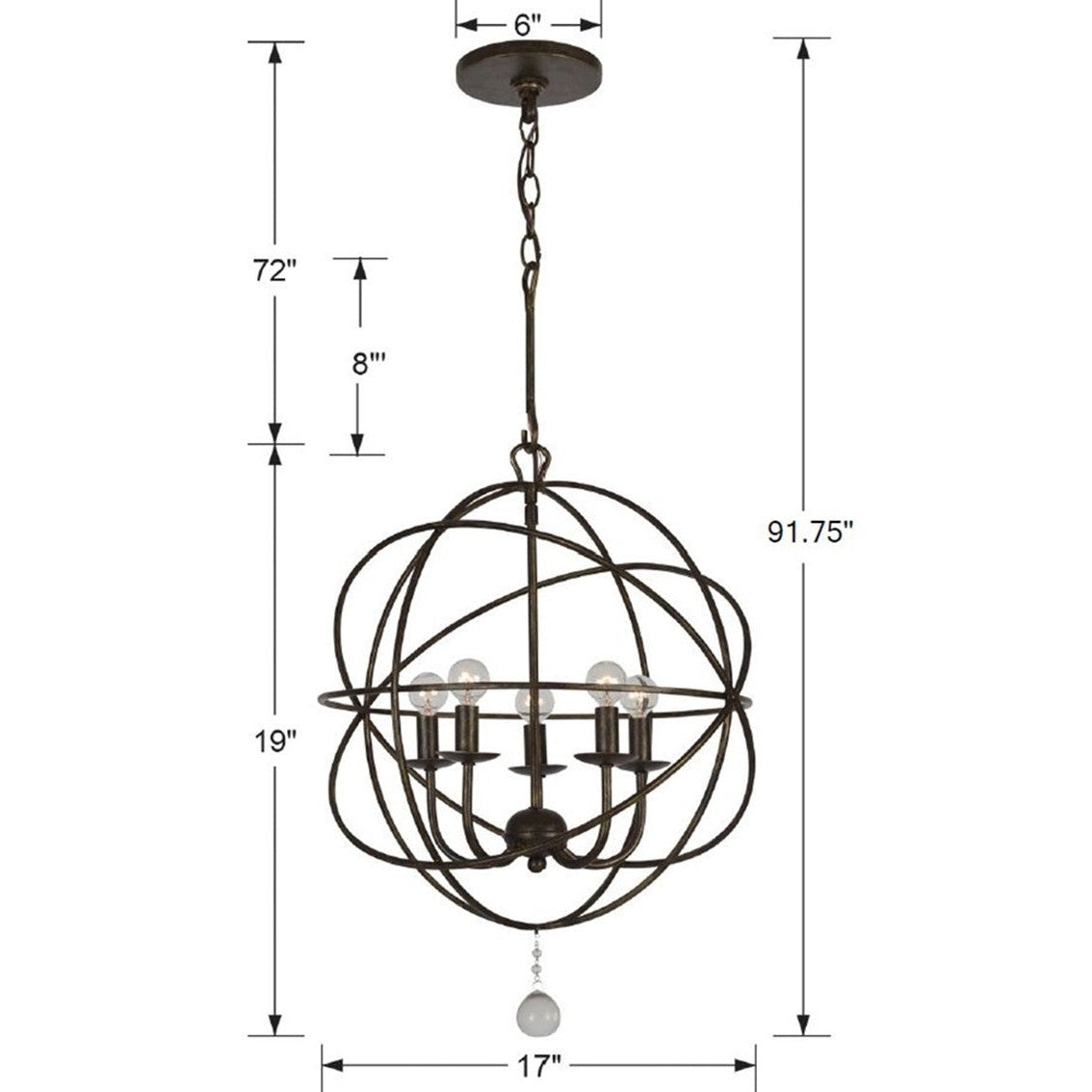 Crystorama - 9224-EB - Five Light Mini Chandelier - Solaris - English Bronze