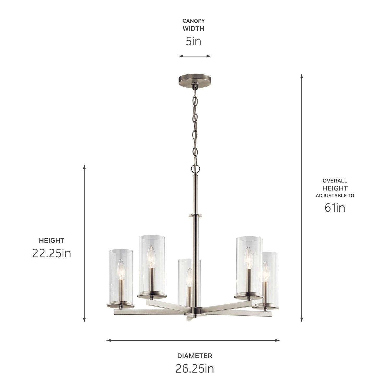 Kichler - 43999NI - Five Light Chandelier - Crosby - Brushed Nickel
