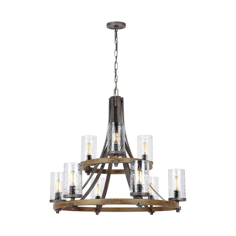 Visual Comfort Studio - F3135/9DWK/SGM - Nine Light Chandelier - Angelo - Distressed Weathered Oak / Slate Grey Metal