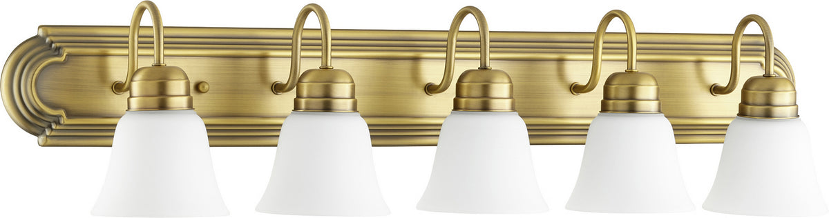 Quorum - 5094-5-80 - Five Light Vanity - Aged Brass w/ Satin Opal