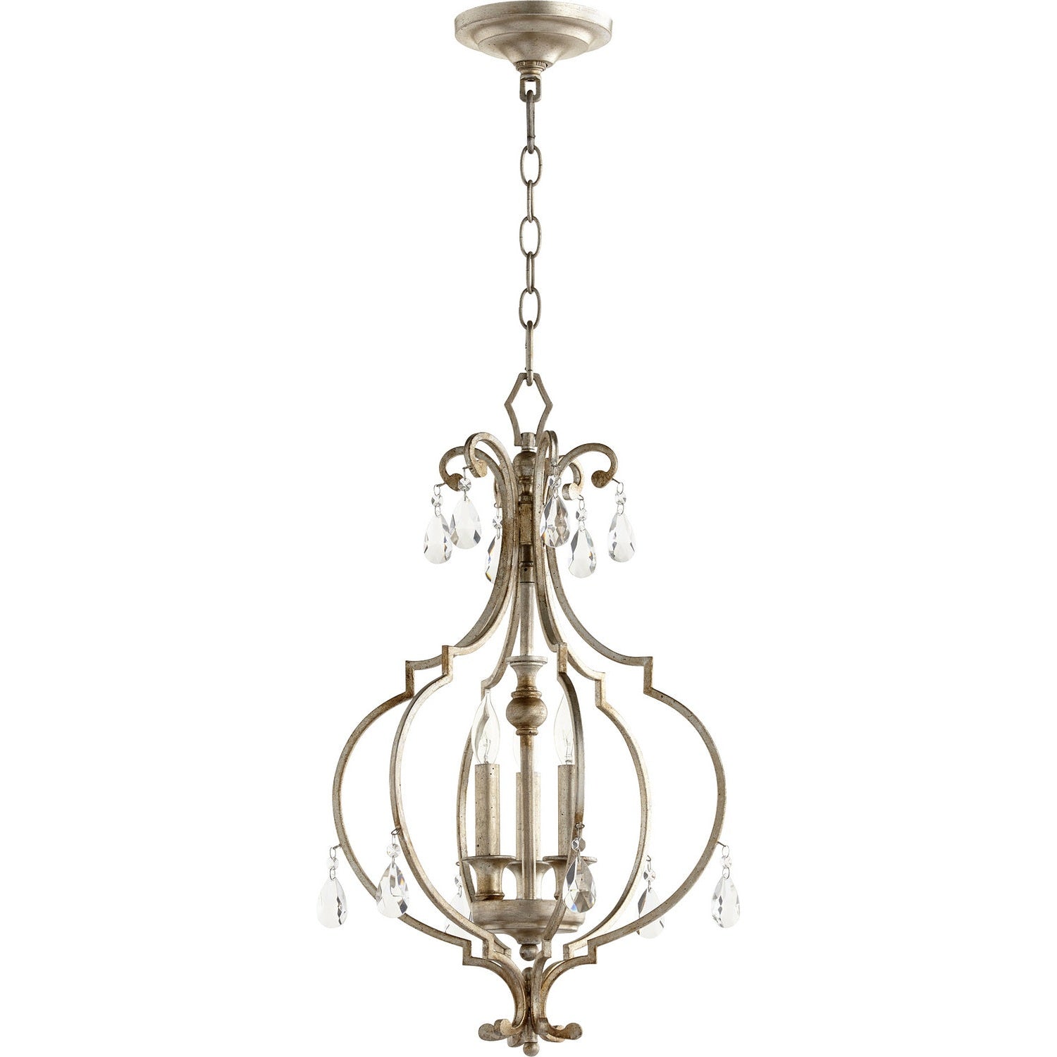 Quorum - 6714-3-60 - Three Light Entry Pendant - Ansley - Aged Silver Leaf