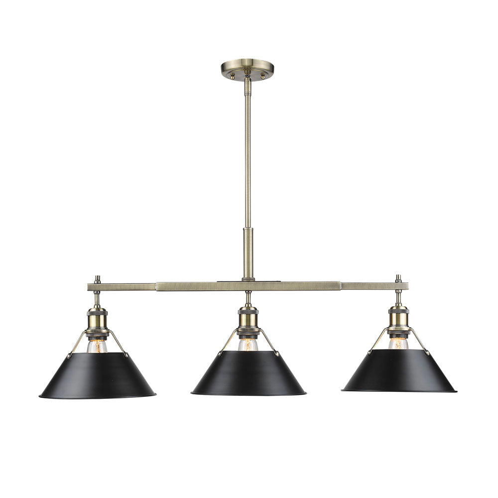 Golden - 3306-LP AB-BLK - Three Light Linear Pendant - Orwell - Aged Brass