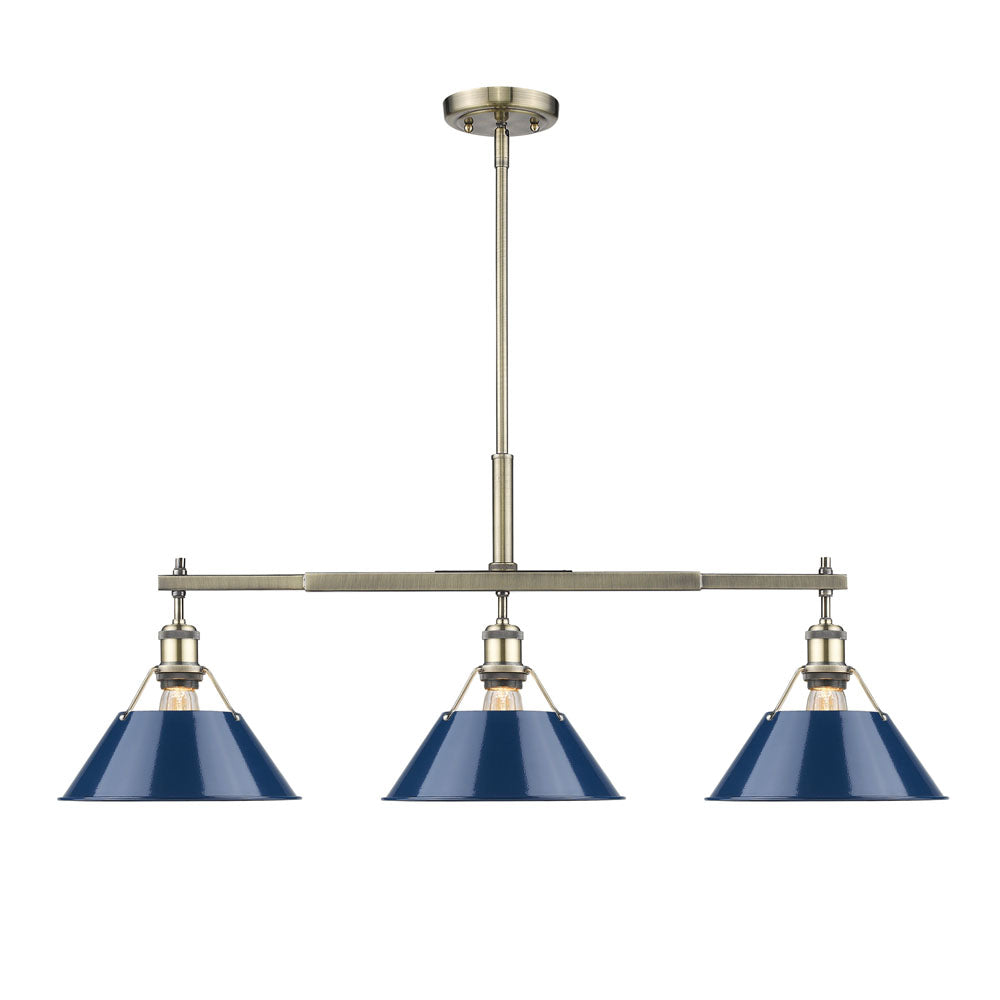 Golden - 3306-LP AB-NVY - Three Light Linear Pendant - Orwell - Aged Brass