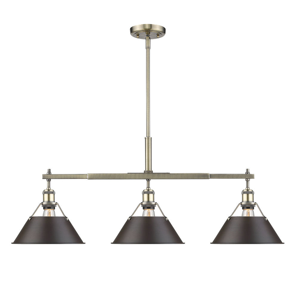 Golden - 3306-LP AB-RBZ - Three Light Linear Pendant - Orwell - Aged Brass