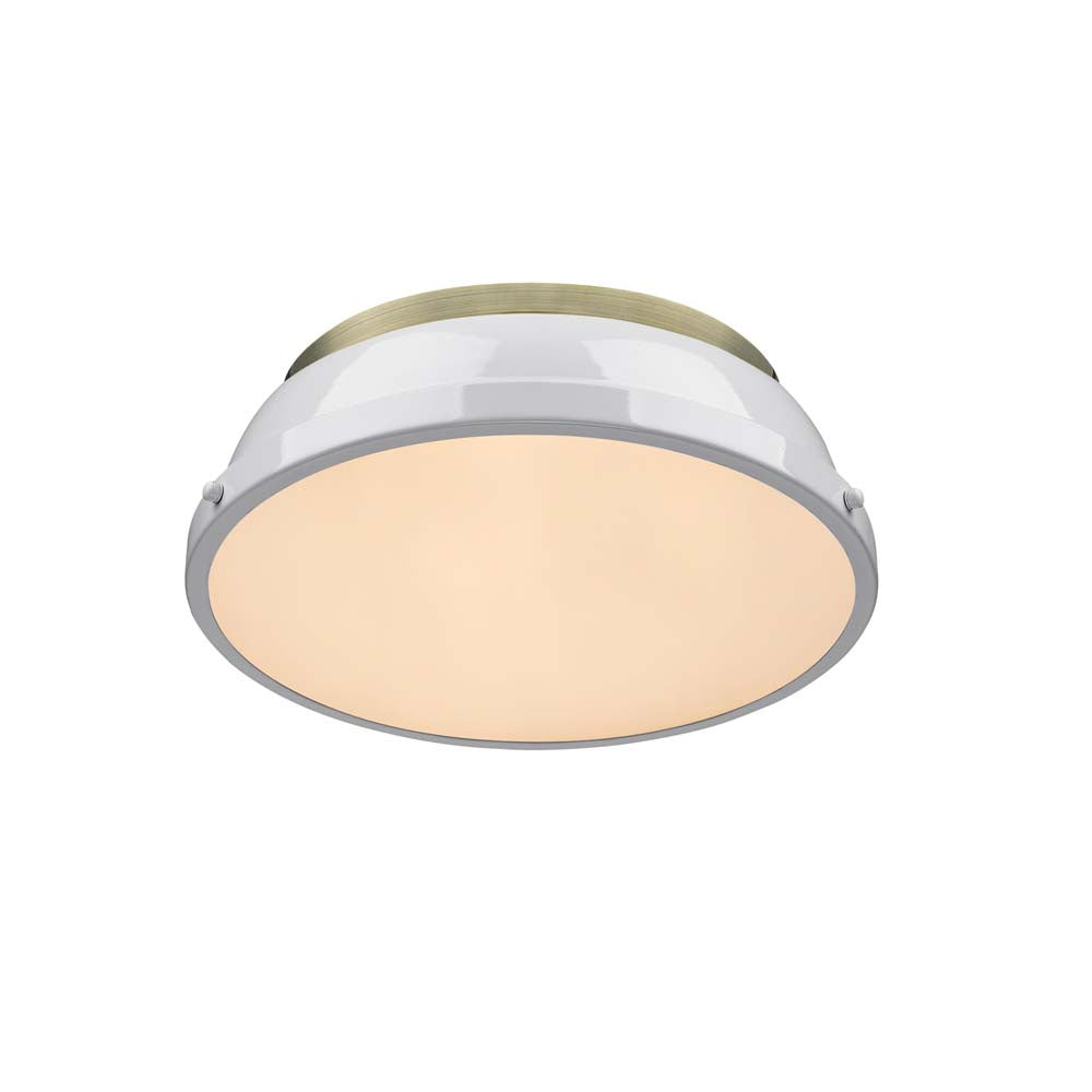 Golden - 3602-14 AB-WH - Two Light Flush Mount - Duncan - Aged Brass