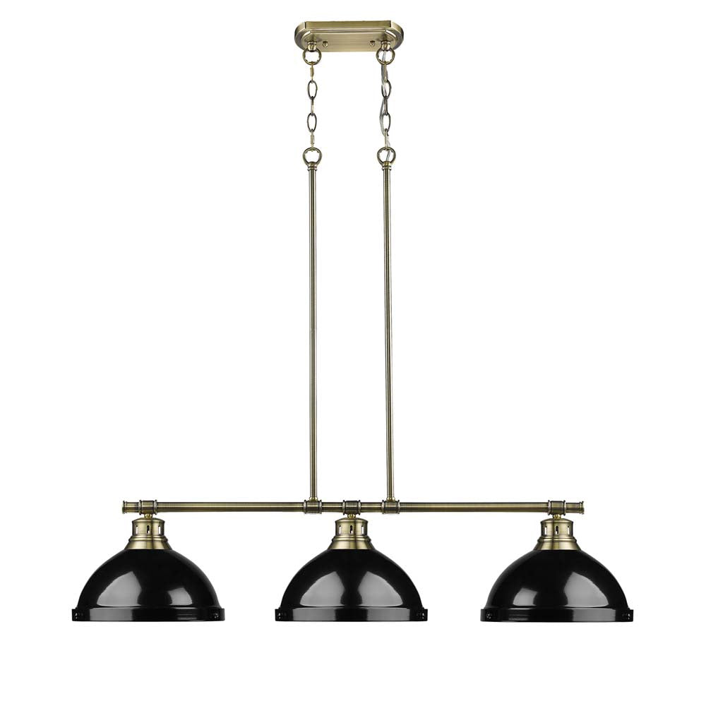Golden - 3602-3LP AB-BK - Three Light Linear Pendant - Duncan - Aged Brass