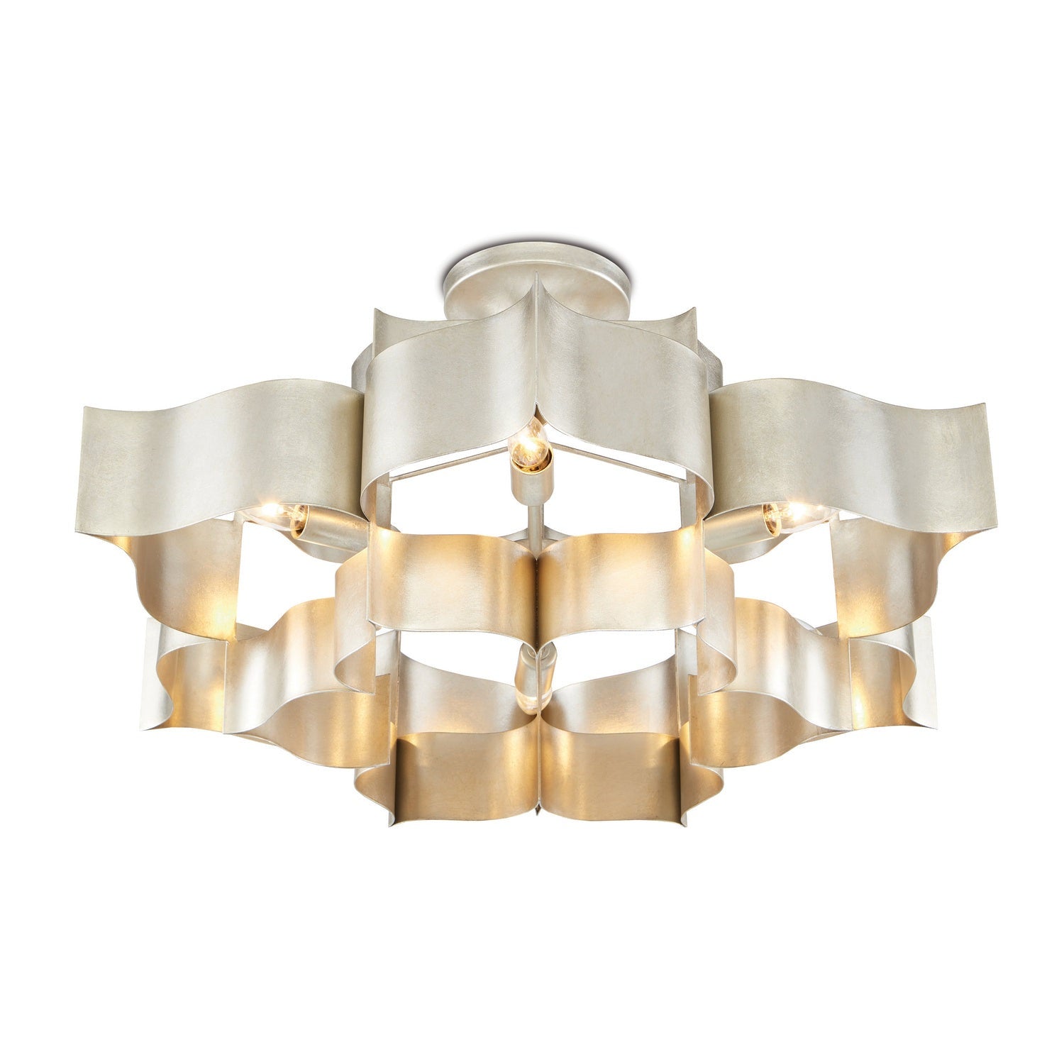 Currey and Company - 9000-0051 - Six Light Chandelier - Grand Lotus Collection - Contemporary Silver Leaf