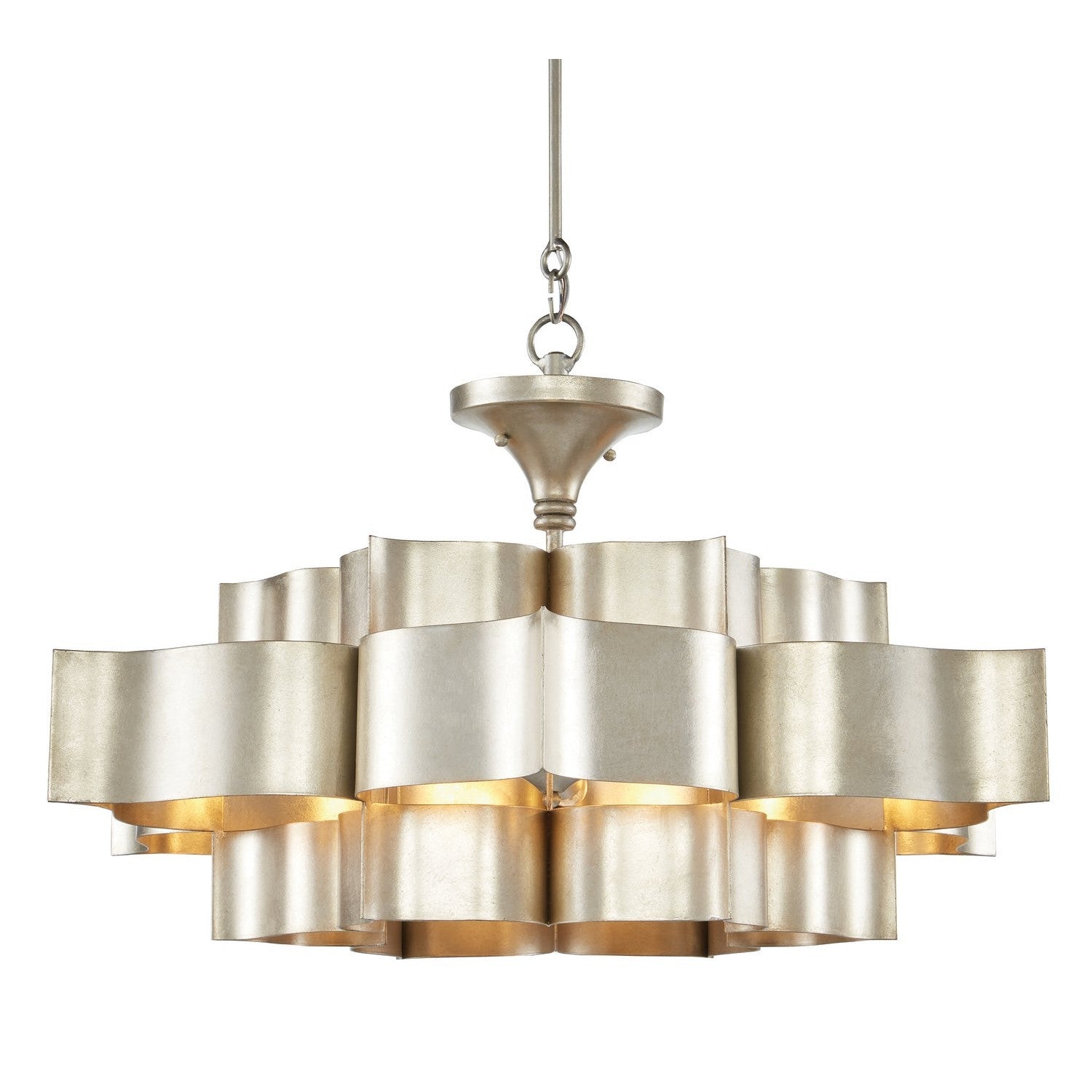 Currey and Company - 9000-0051 - Six Light Chandelier - Grand Lotus Collection - Contemporary Silver Leaf