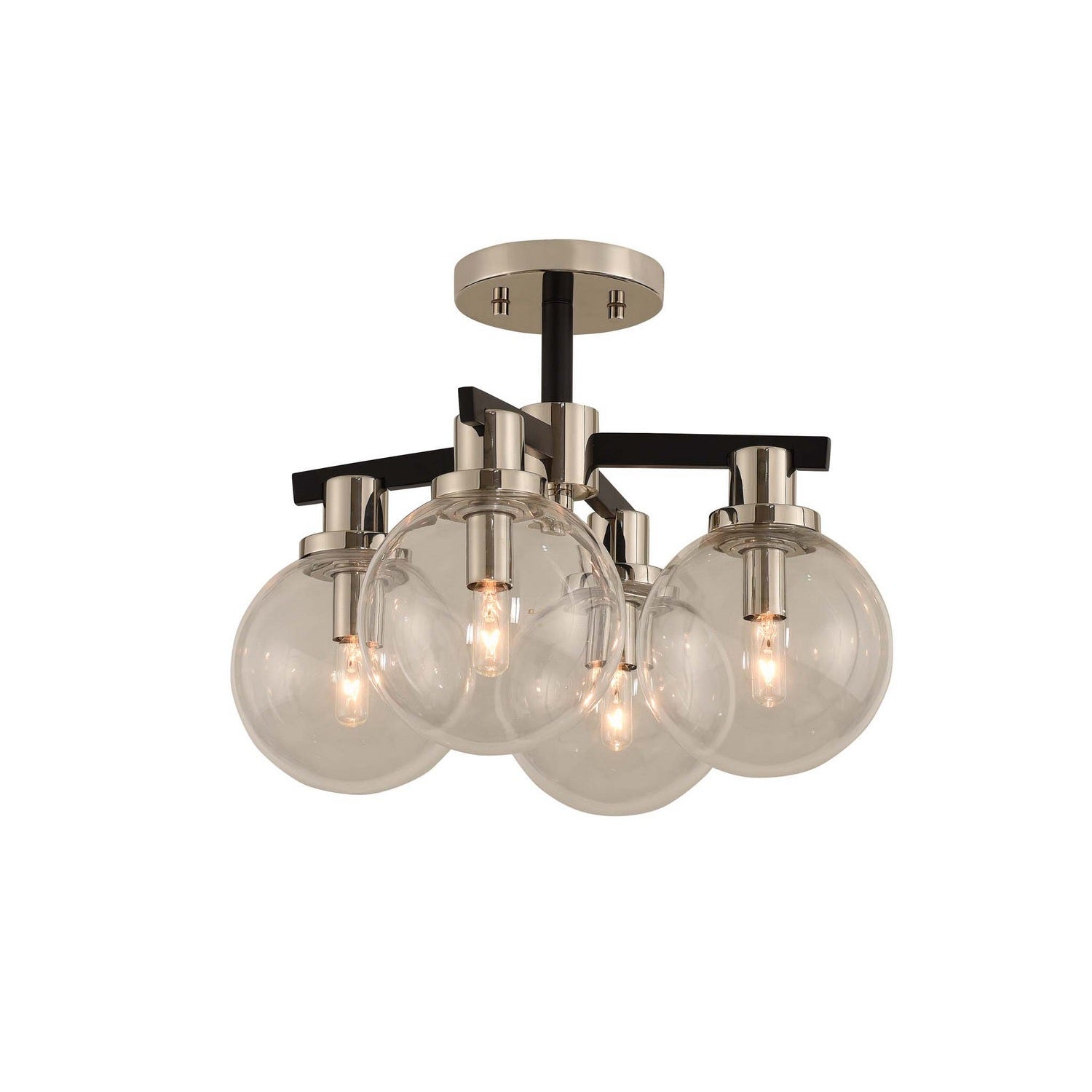 Kalco - 315440BPN - Four Light Semi Flush Mount - Cameo - Matte Black Finish With Nickel Accents