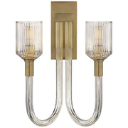 Visual Comfort Signature - KW 2404CRB/AB - Two Light Wall Sconce - Reverie - Clear Ribbed Glass and Brass