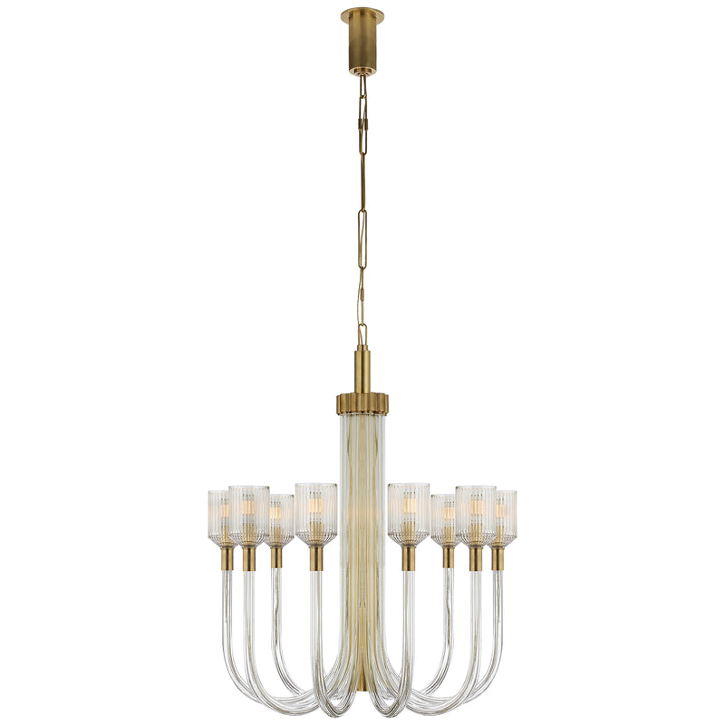 Visual Comfort Signature - KW 5401CRB/AB - Ten Light Chandelier - Reverie - Clear Ribbed Glass and Brass