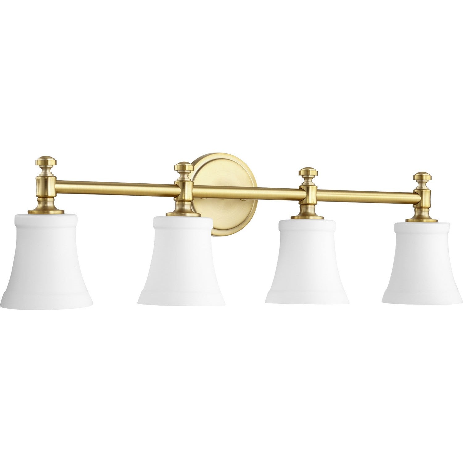 Quorum - 5122-4-80 - Four Light Vanity - Rossington - Aged Brass w/ Satin Opal