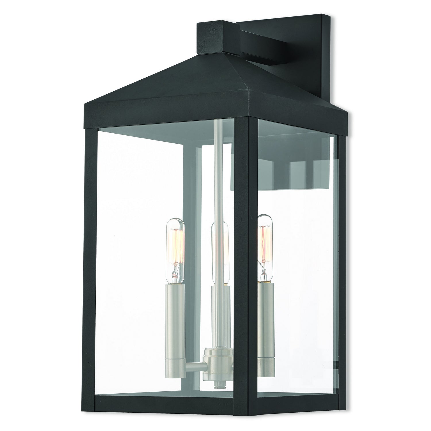 Livex Lighting - 20584-04 - Three Light Outdoor Wall Lantern - Nyack - Black w/ Brushed Nickel Cluster