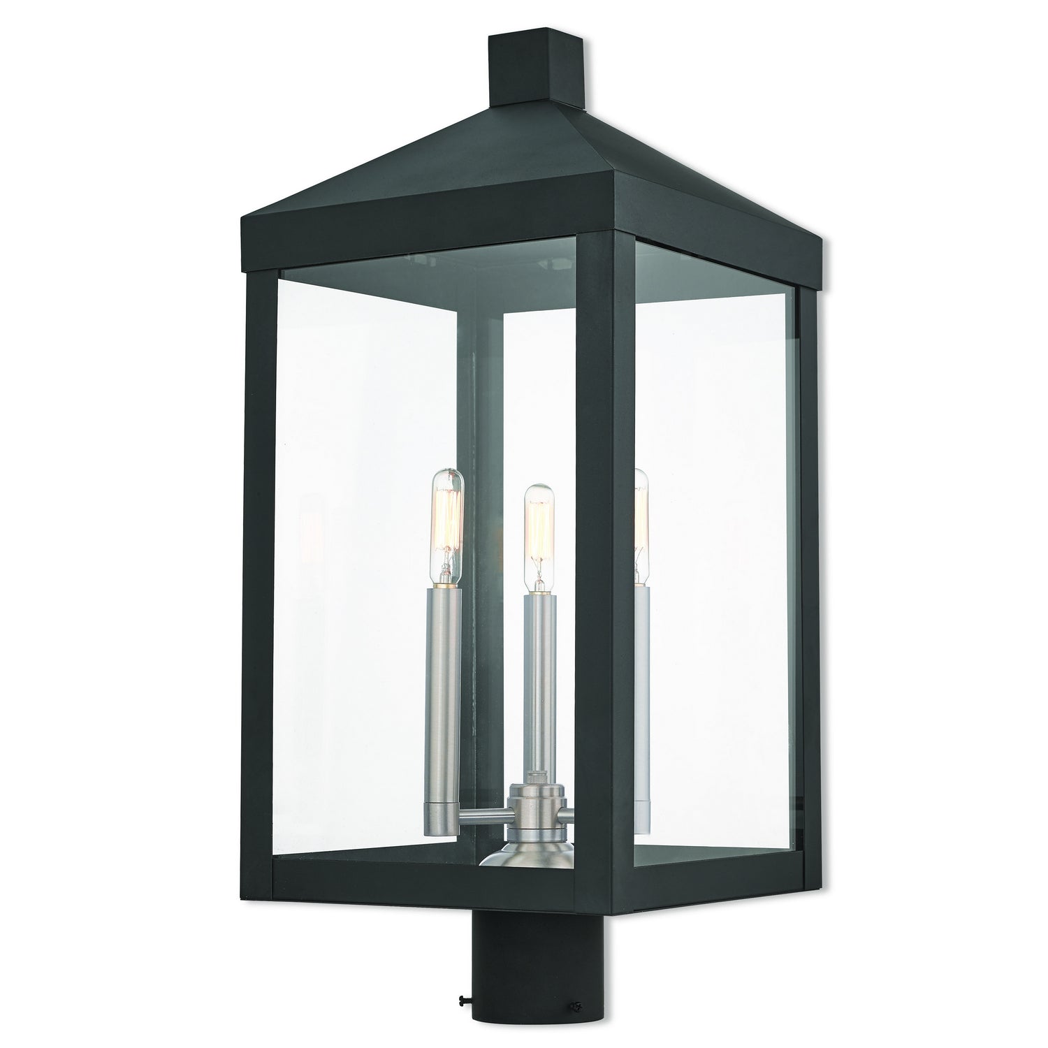 Livex Lighting - 20586-04 - Three Light Post-Top Lanterm - Nyack - Black w/ Brushed Nickel Cluster